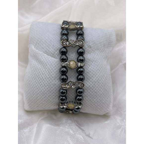 Quartz Rhinestone Encrusted and Beaded Wristband Bracelet Style Watch - Picture 3 of 10